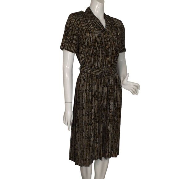 LESLIE FAY Dress, 6P Petite, Career wear, Belt, Black, Crosshatch/Lines - Picture 3 of 14